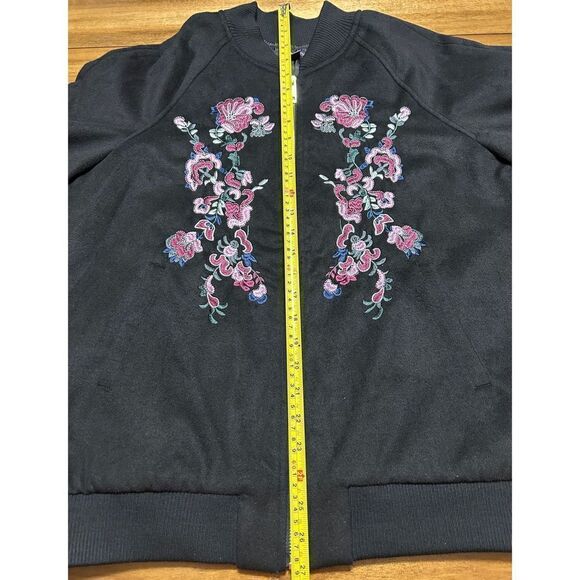 Roman's Women’s Black Floral Embroidered Bomber Zip-Up Jacket Size Medium 14/16 - Picture 10 of 10
